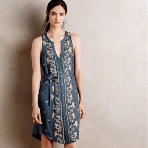 Tiny‎ Anthropologie Syden Floral Embroidered Sleeveless Tank Shirt Dress Size S - Picture 1 of 11